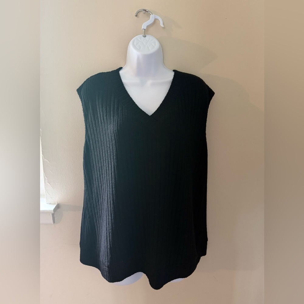 Black V-Neck Ribbed Sweater Top